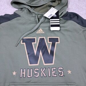 Adidas Washington Huskies Hoodie Mens Medium Olive Green Football Pullover NEW